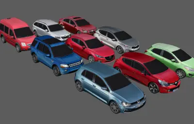家用汽车轿车 suv 两厢轿车塌陷模型组合