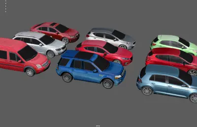 家用汽车轿车 suv 两厢轿车塌陷模型组合