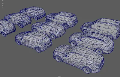 家用汽车轿车 suv 两厢轿车塌陷模型组合