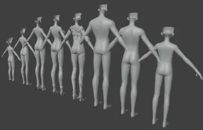 游戏里的男人,女人,小孩素模blender,fbx模型