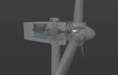 半透明写实风力发电机,水平轴风电机组机舱透明剖切blender模型