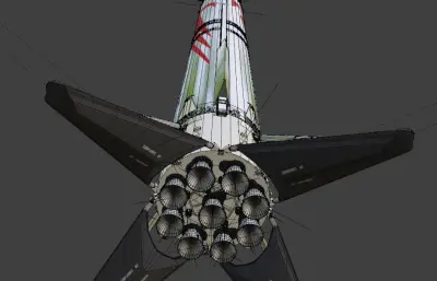 朱雀三号Blender, FBX 3D模型,带分离杆/着陆退/栅格舵展开动画