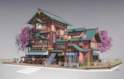 仿日式酒楼,小食店3dmax模型