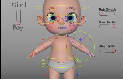 卡通婴儿,带绑定maya,fbx模型
