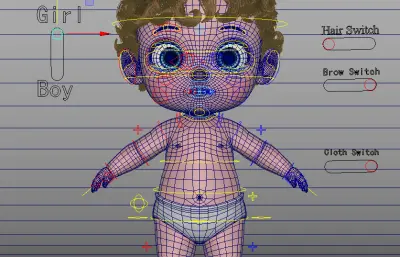 卡通婴儿,带绑定maya,fbx模型