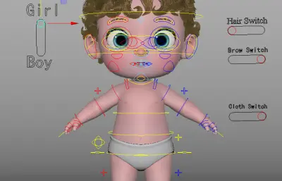 卡通婴儿,带绑定maya,fbx模型