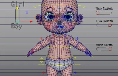 卡通婴儿,带绑定maya,fbx模型