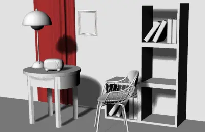 卡通萌版书房小场景keyshot,rhino模型