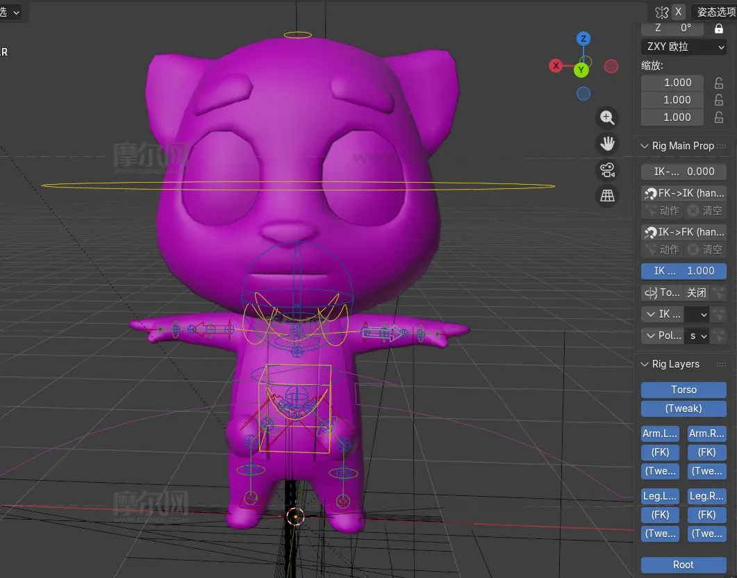 卡通浣熊blender模型,已绑定骨骼