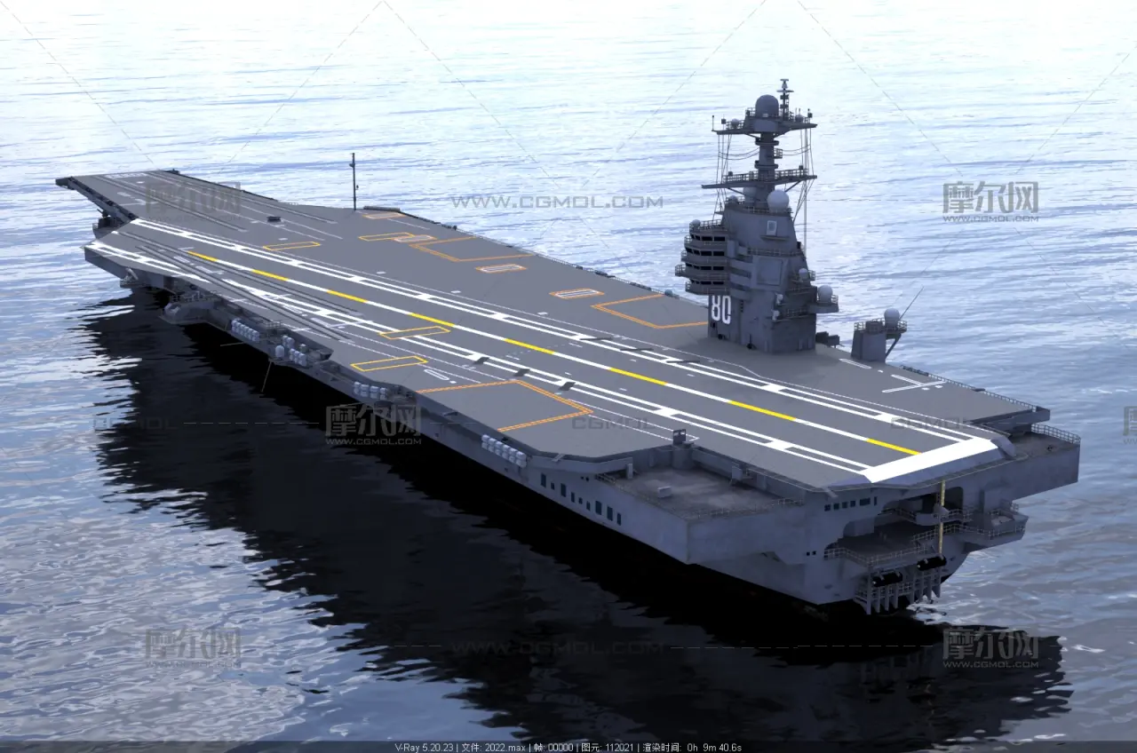 美国CVN-80企业号福特级核动力航母3D渲染模型