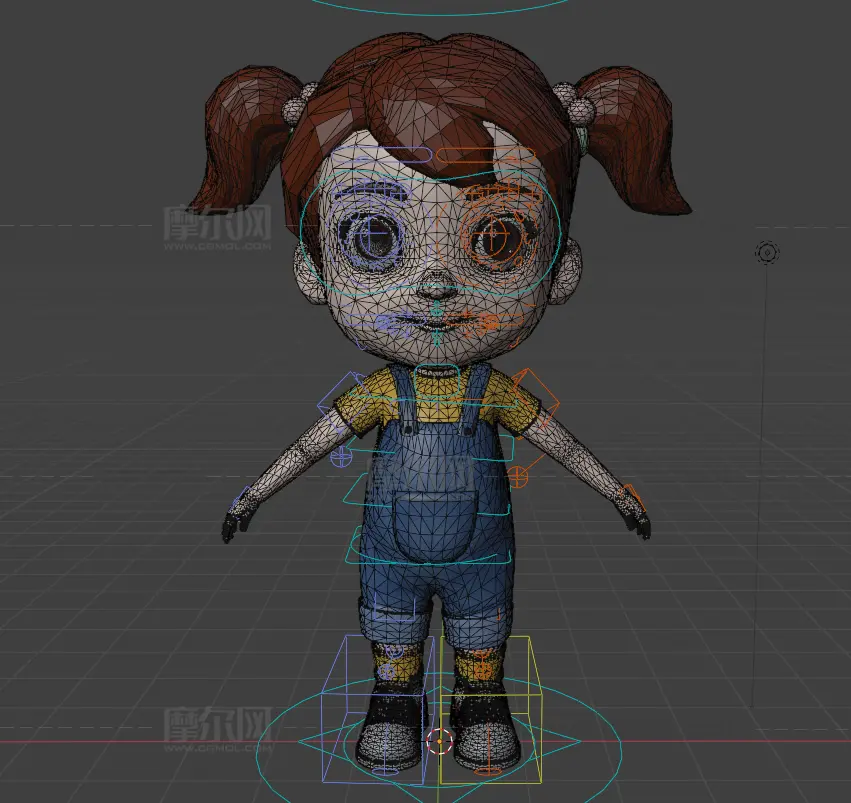 卡通双马尾女孩角色绑定blender模型