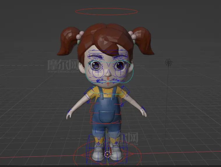 卡通双马尾女孩角色绑定blender模型