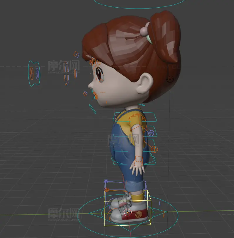 卡通双马尾女孩角色绑定blender模型