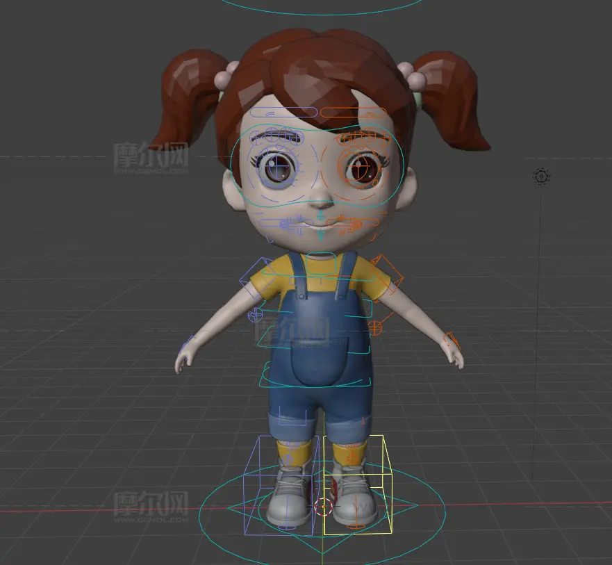 卡通双马尾女孩角色绑定blender模型
