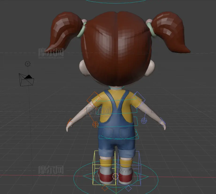 卡通双马尾女孩角色绑定blender模型