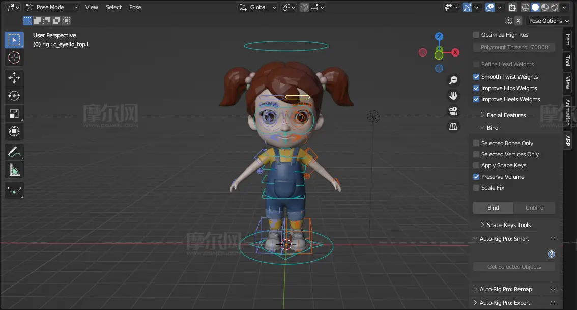 卡通双马尾女孩角色绑定blender模型