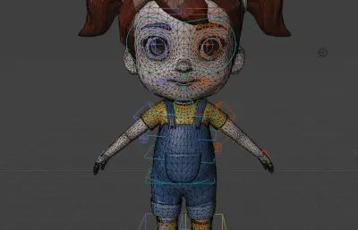 卡通双马尾女孩角色绑定blender模型