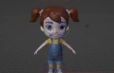 卡通双马尾女孩角色绑定blender模型