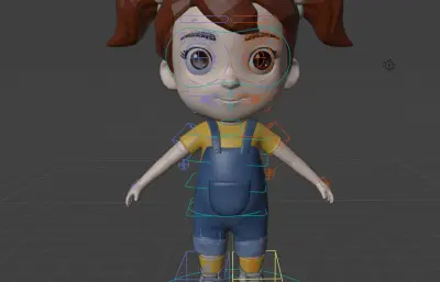 卡通双马尾女孩角色绑定blender模型