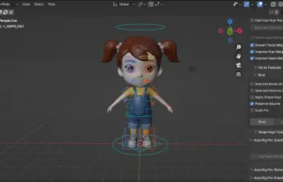 卡通双马尾女孩角色绑定blender模型