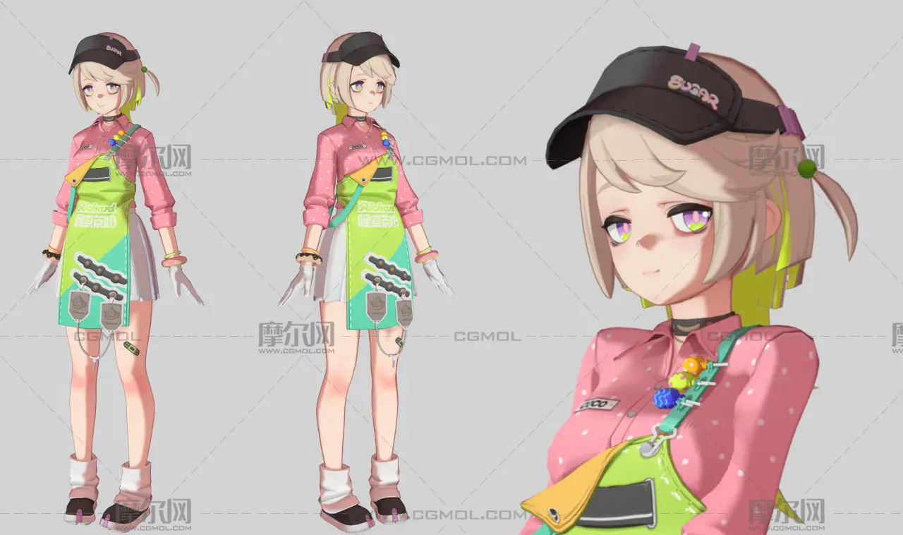 卡通少女萝莉,便利店店员,三套服装