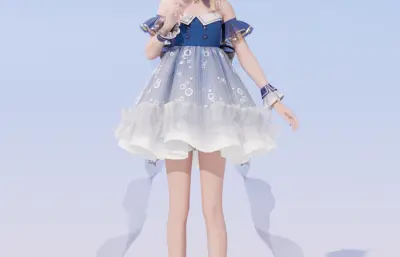 两个二次元女孩,卡通少女blender模型