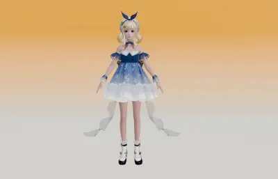 两个二次元女孩,卡通少女blender模型