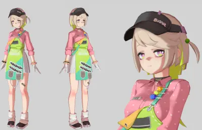卡通少女萝莉,便利店店员,三套服装