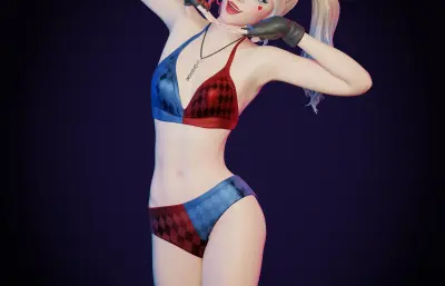 小丑女哈莉奎因,比基尼女blender模型