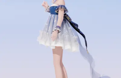 两个二次元女孩,卡通少女blender模型