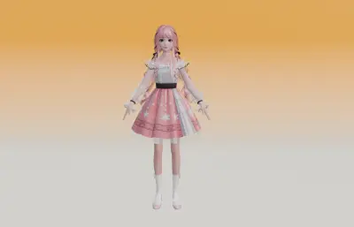 两个二次元女孩,卡通少女blender模型