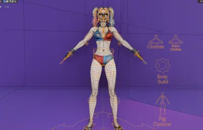 小丑女哈莉奎因,比基尼女blender模型