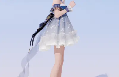 两个二次元女孩,卡通少女blender模型