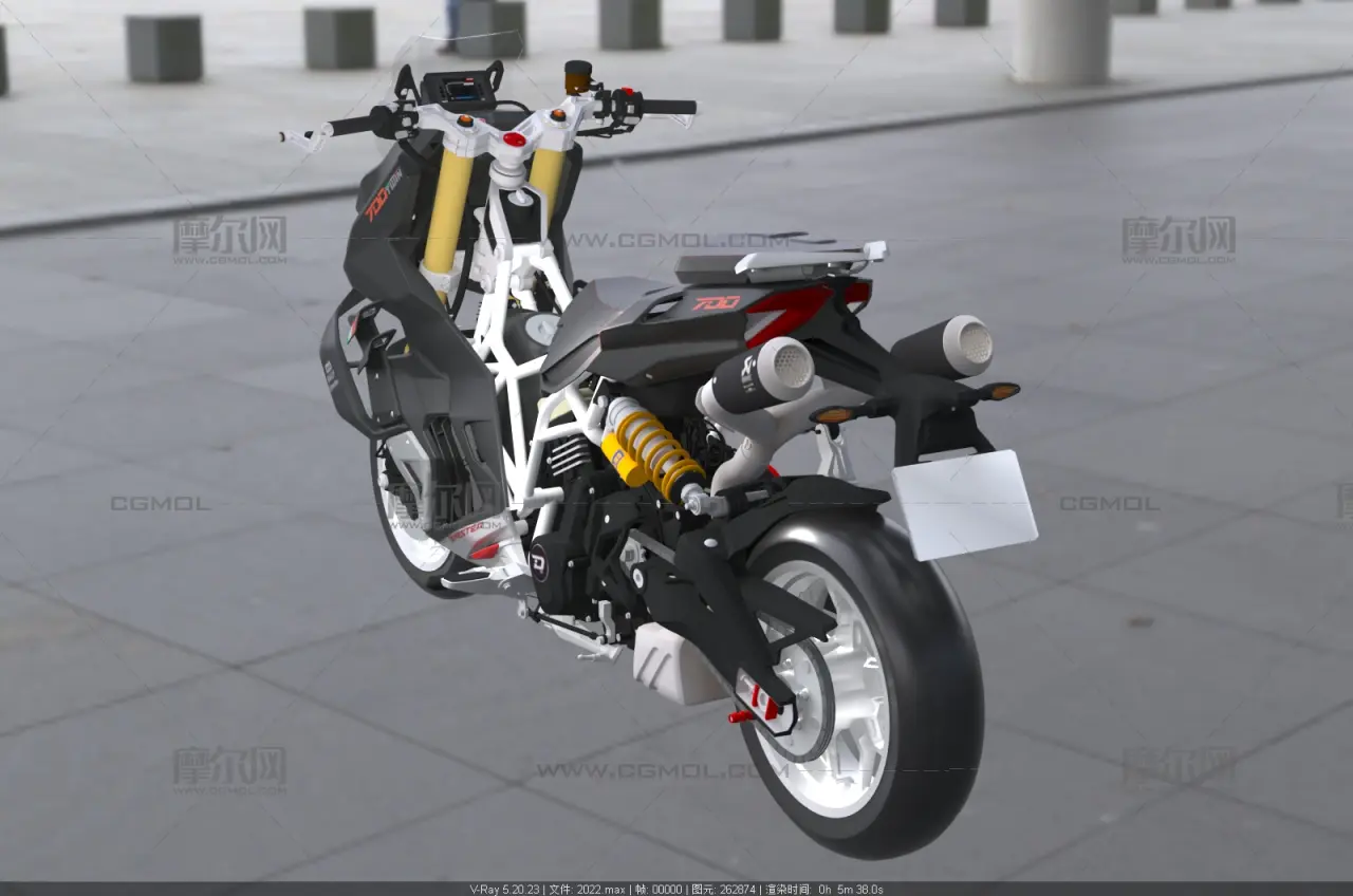 意塔杰特700双缸大踏板摩托车3dmax模型