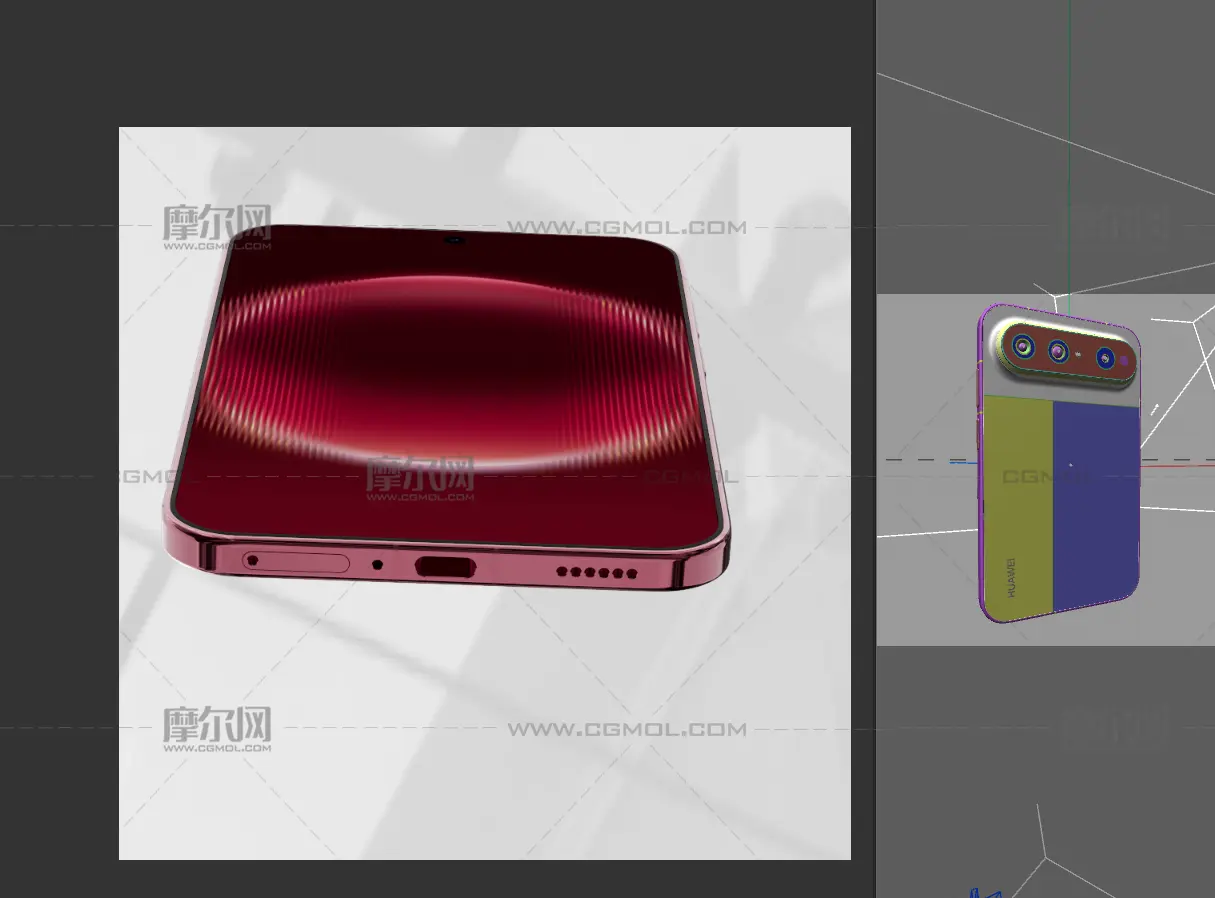 HUAWEI Pura X View手机3D模型文件,C4D文件有redshift材质