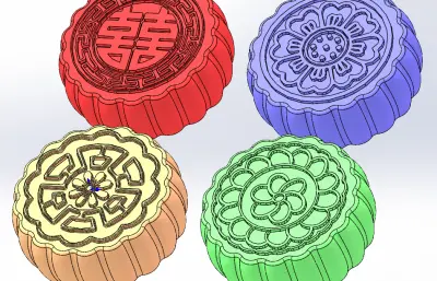 四款花色的月饼solidworks模型