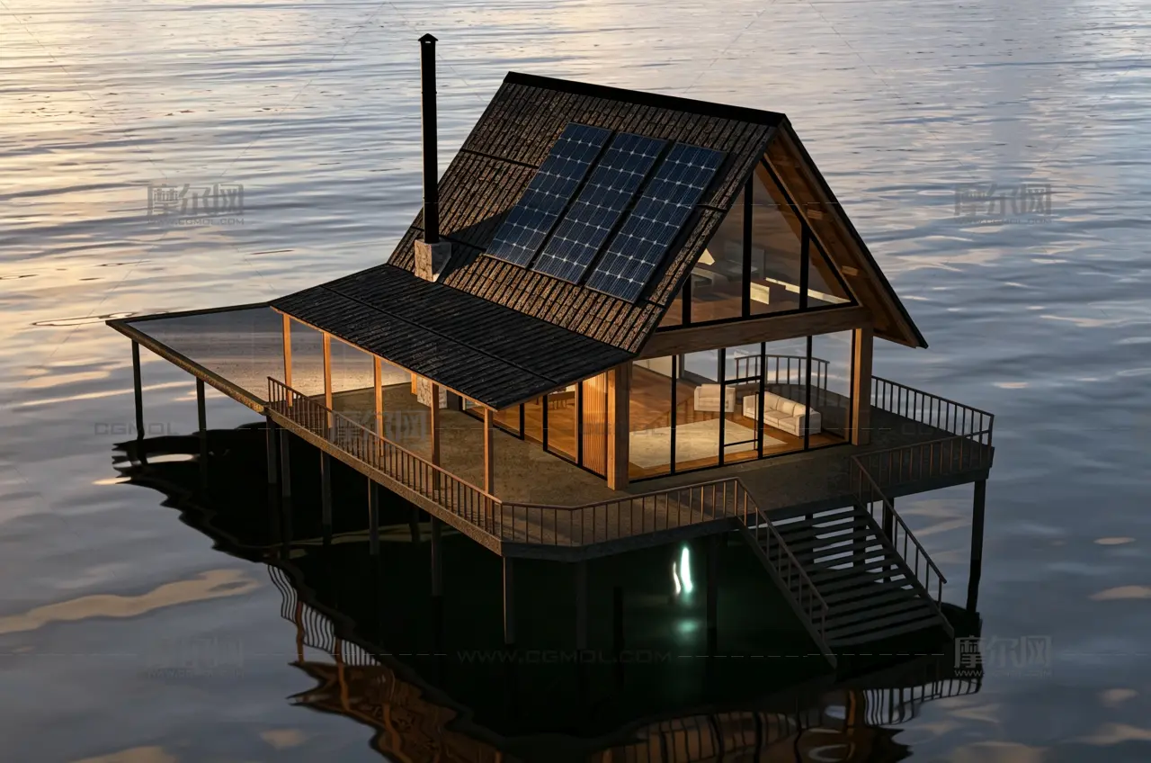野外露营小屋,山林湖畔木屋