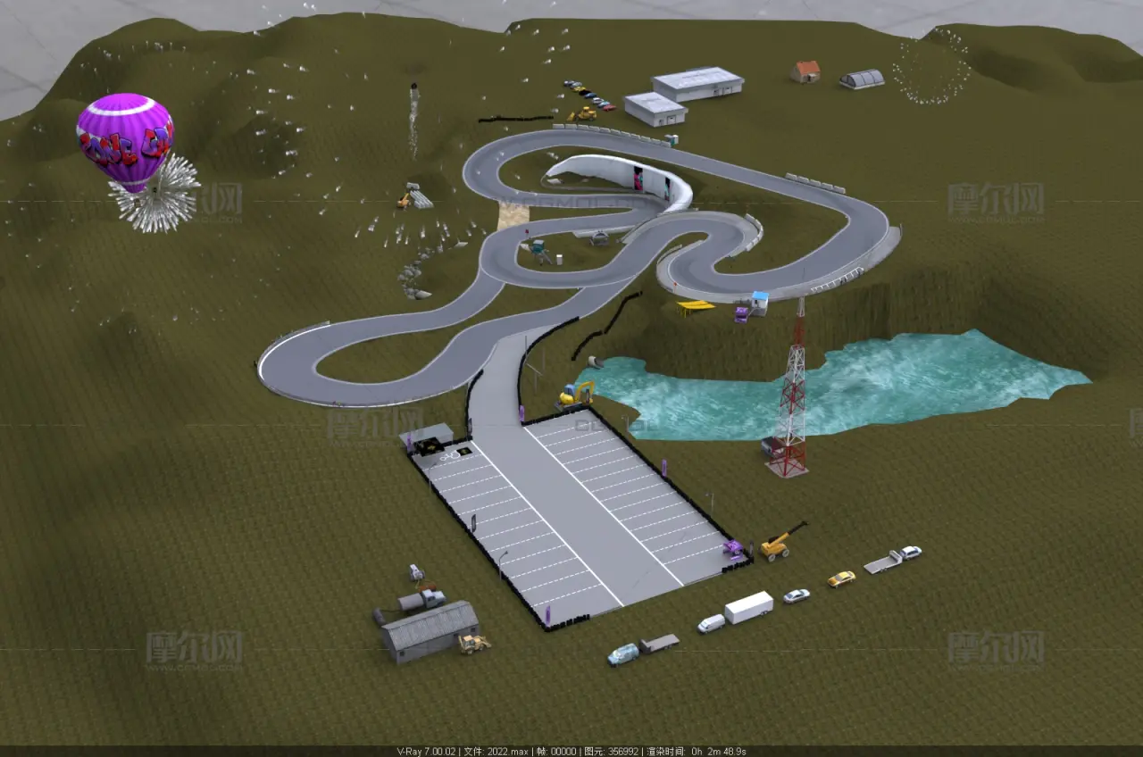 虚构山地赛车场 环山赛道 多弯道拉力赛道3D塌陷模型