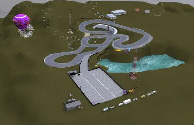 虚构山地赛车场 环山赛道 多弯道拉力赛道3D塌陷模型
