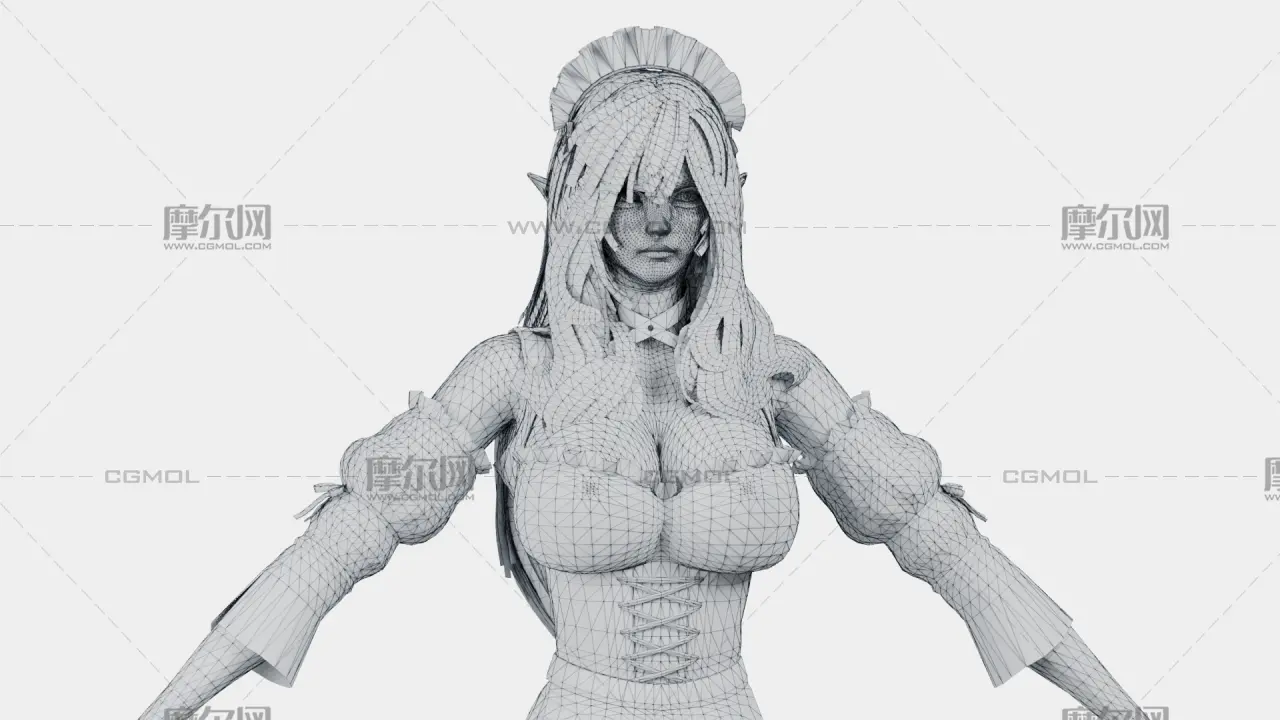 白发精灵女仆 女性角色 带骨骼绑定