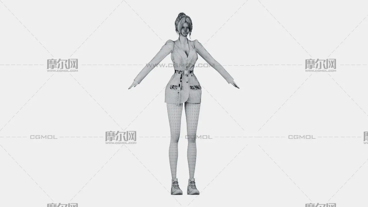 黑发格纹西装女性角色,带骨骼绑定,多格式