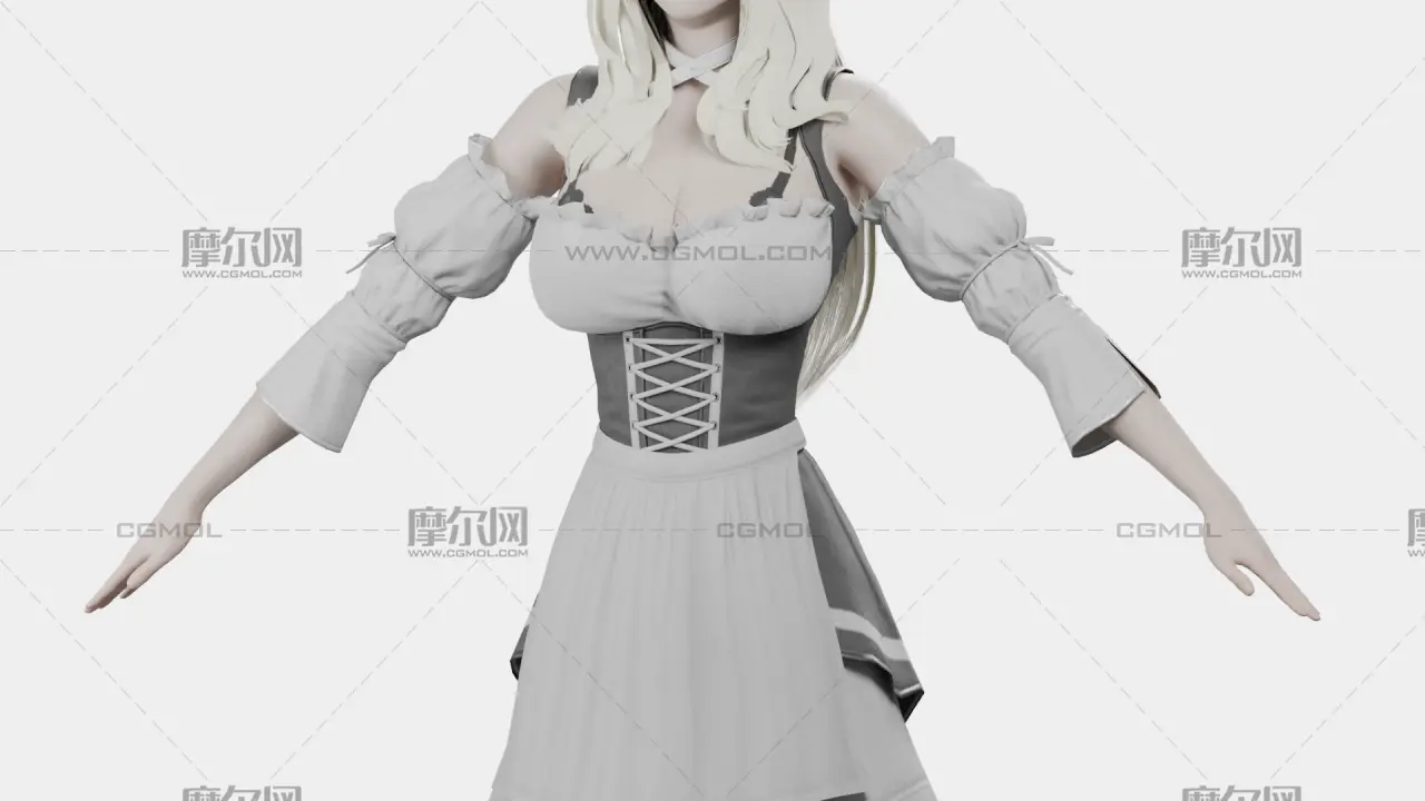 白发精灵女仆 女性角色 带骨骼绑定
