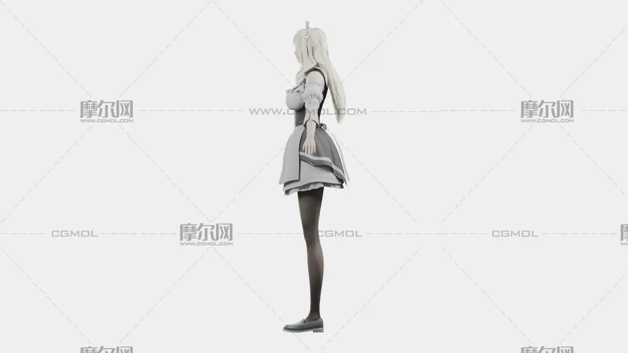白发精灵女仆 女性角色 带骨骼绑定