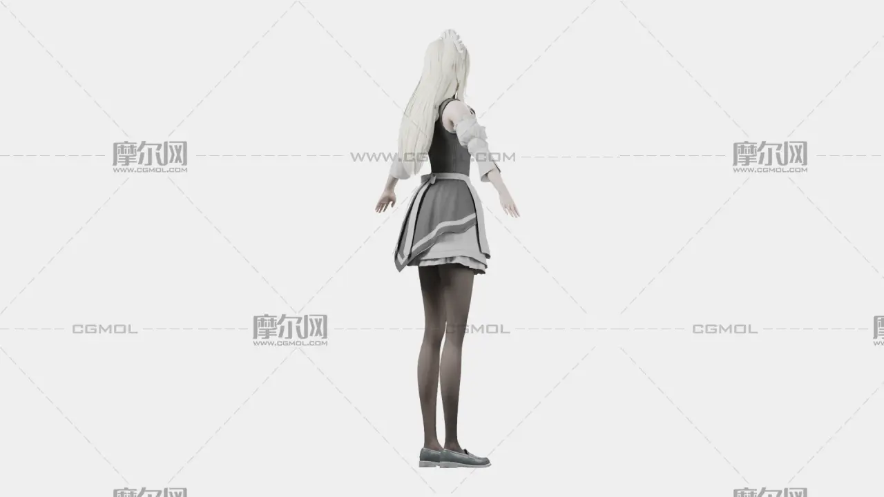 白发精灵女仆 女性角色 带骨骼绑定