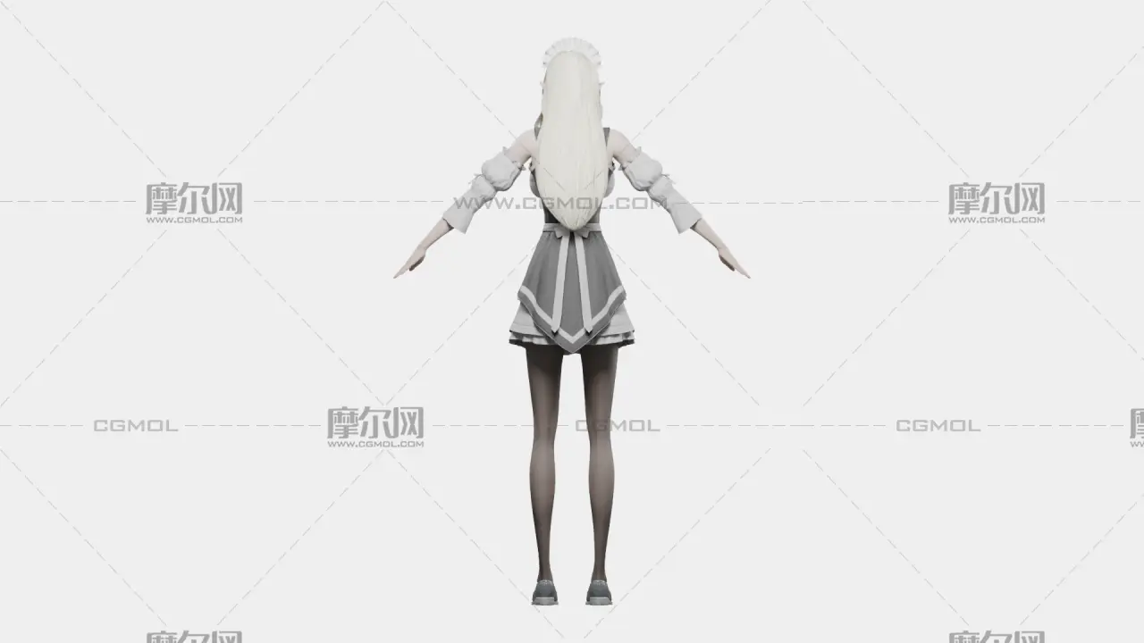白发精灵女仆 女性角色 带骨骼绑定