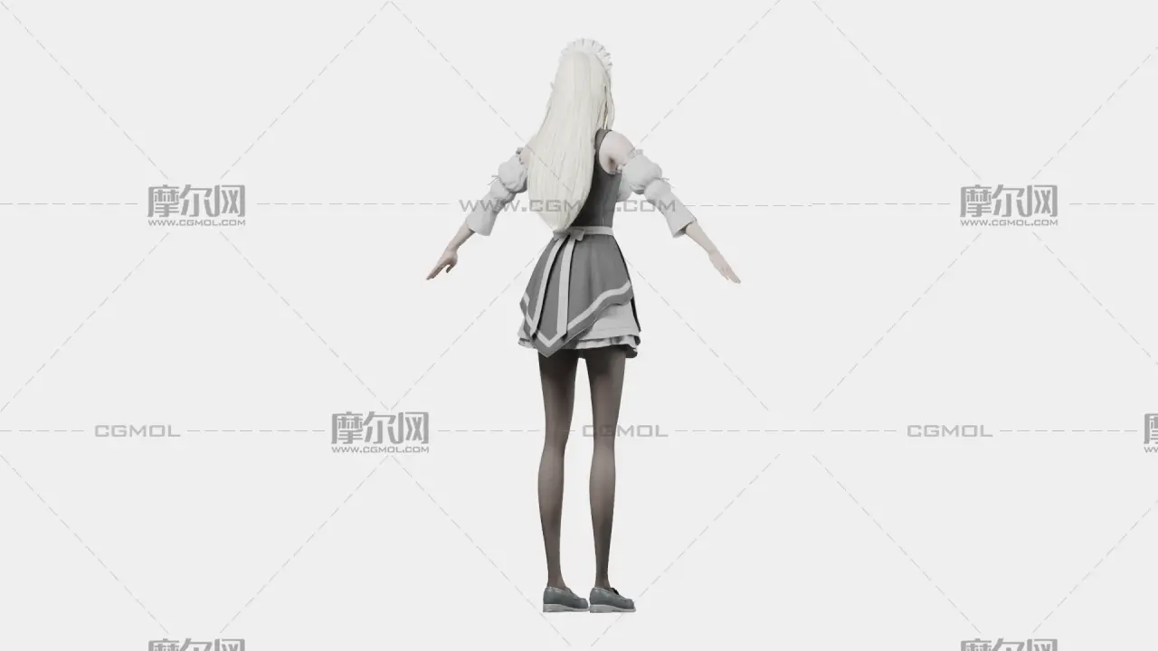 白发精灵女仆 女性角色 带骨骼绑定