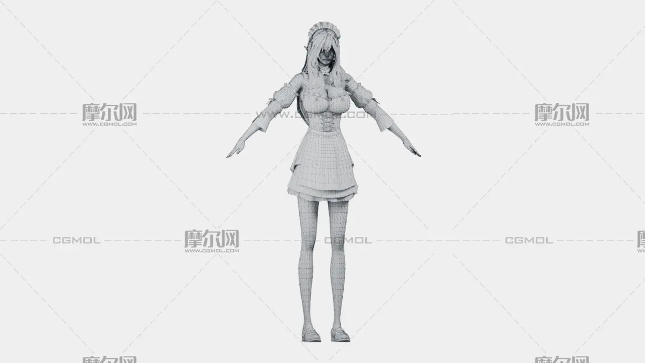白发精灵女仆 女性角色 带骨骼绑定