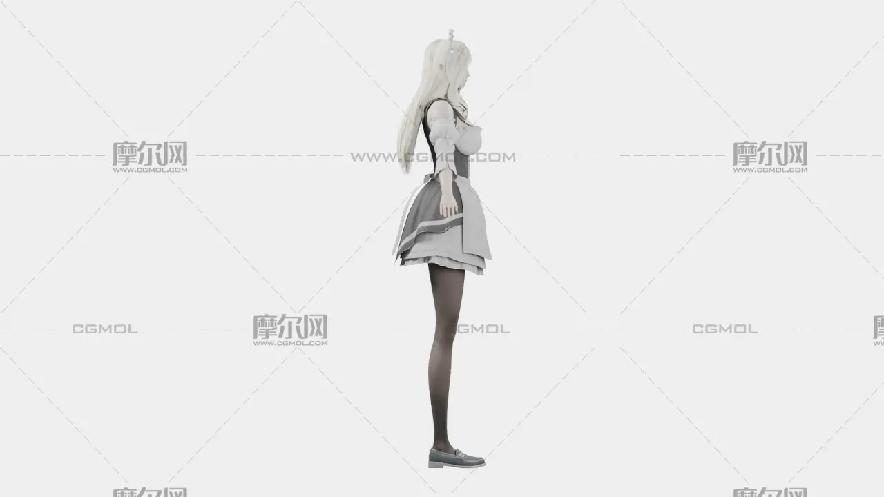 白发精灵女仆 女性角色 带骨骼绑定