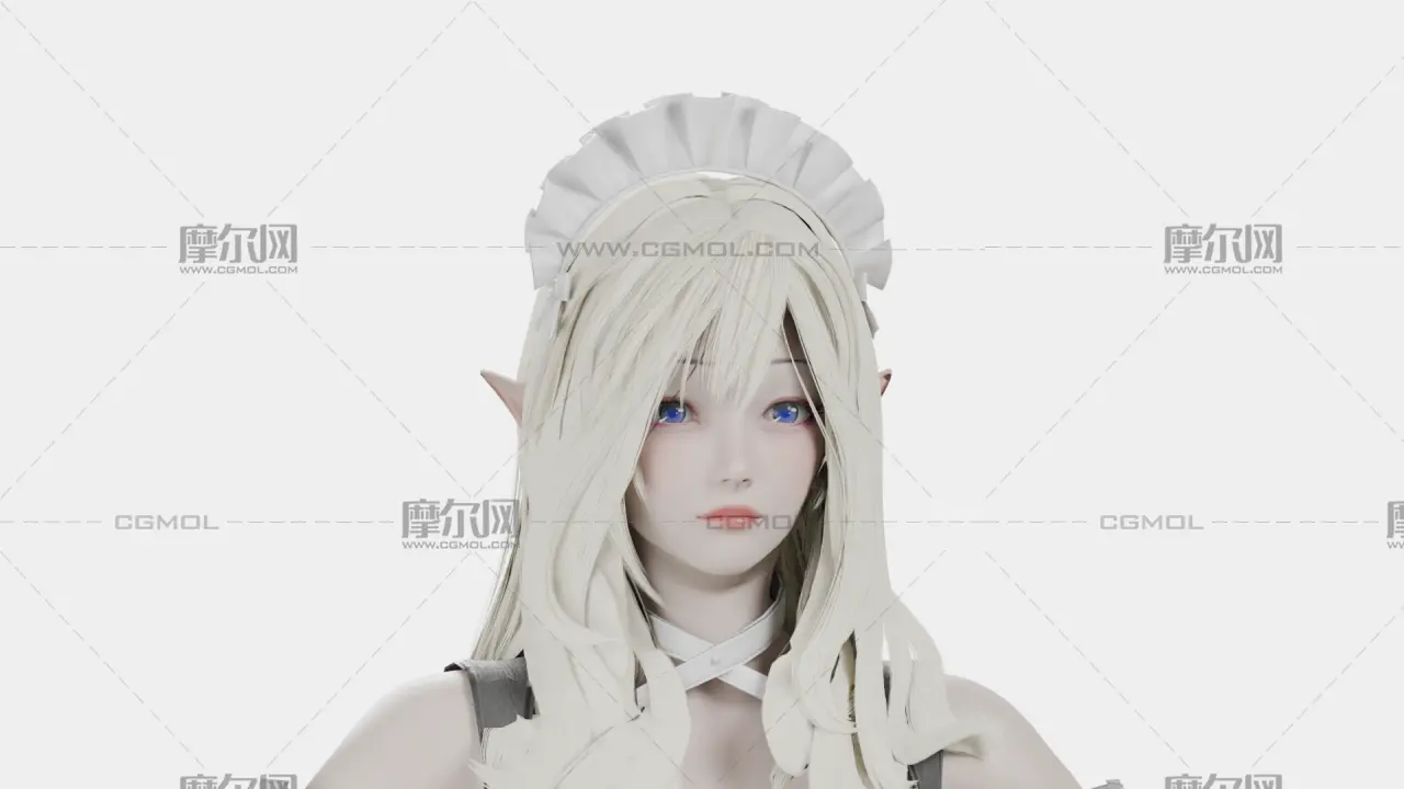 白发精灵女仆 女性角色 带骨骼绑定