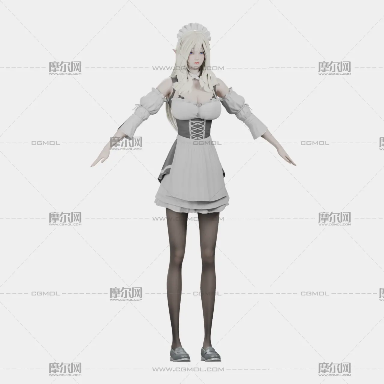 白发精灵女仆 女性角色 带骨骼绑定
